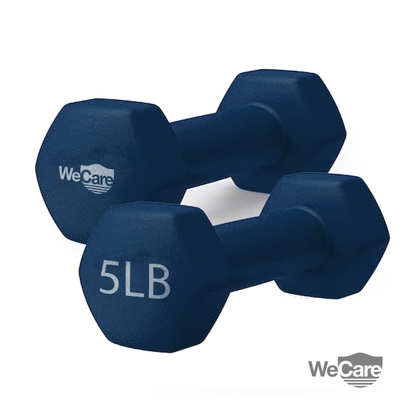 Wecare Fitness Neoprene Coated 5 Lbs Dumbbells for Non-Slip Grip, Set of Two, Blue, 2PK WC-2P-5LB-BL - main